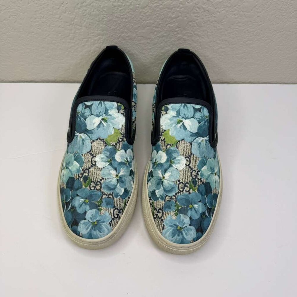 Mens Gucci Sneakers/GG Blooms/Broola/Slip-on/PVC Canvas Blue Floral Pattern